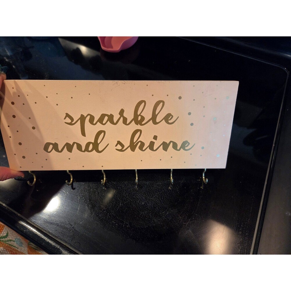 Sparkle and shine wooden wall sign with hooks